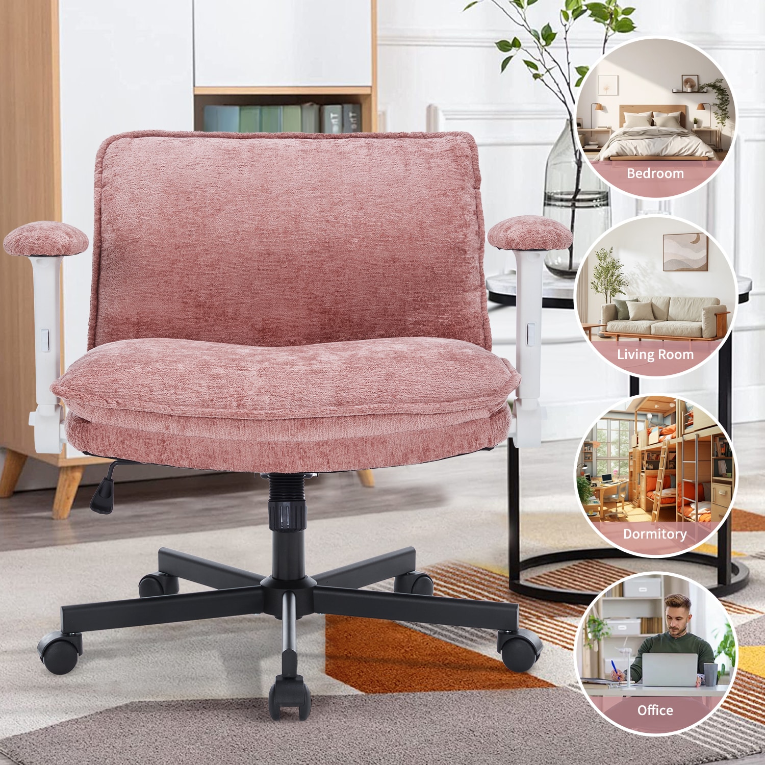 Fancispot Cross Legged Office Chair Height Adjustable Desk Chair_voghion.com